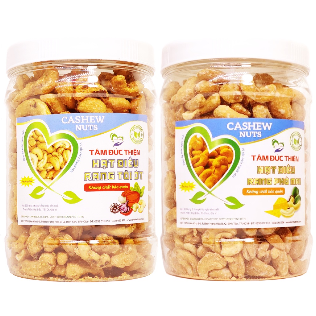 Combo Hạt Điều Rang Tỏi Ớt &amp; Hạt Điều Rang Phô Mai[Nguyên Liệu Sạch]Tâm Đức Thiện 2 x Hộp 500GR Tuỳ Chọn