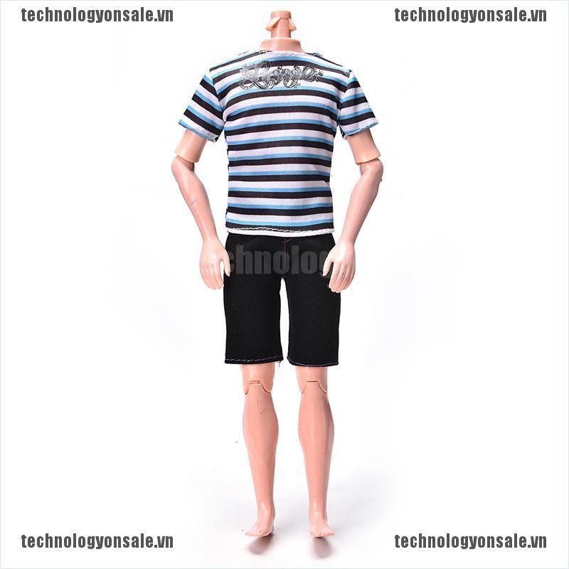 [😎😎Tech] Striped Shirt Suit for Ken Doll Barbie Cloth Black Short Pants Fashion Doll Suit [VN]