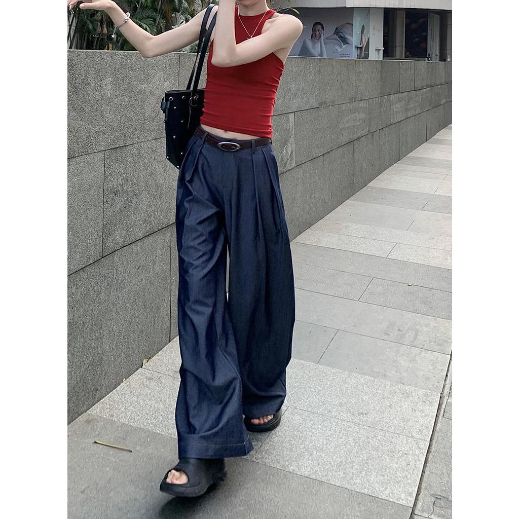 Bộ Áo Sát Nách Hở Lưng Phối Quần Denim Lưng Cao Thời Trang Cá Tính 62036