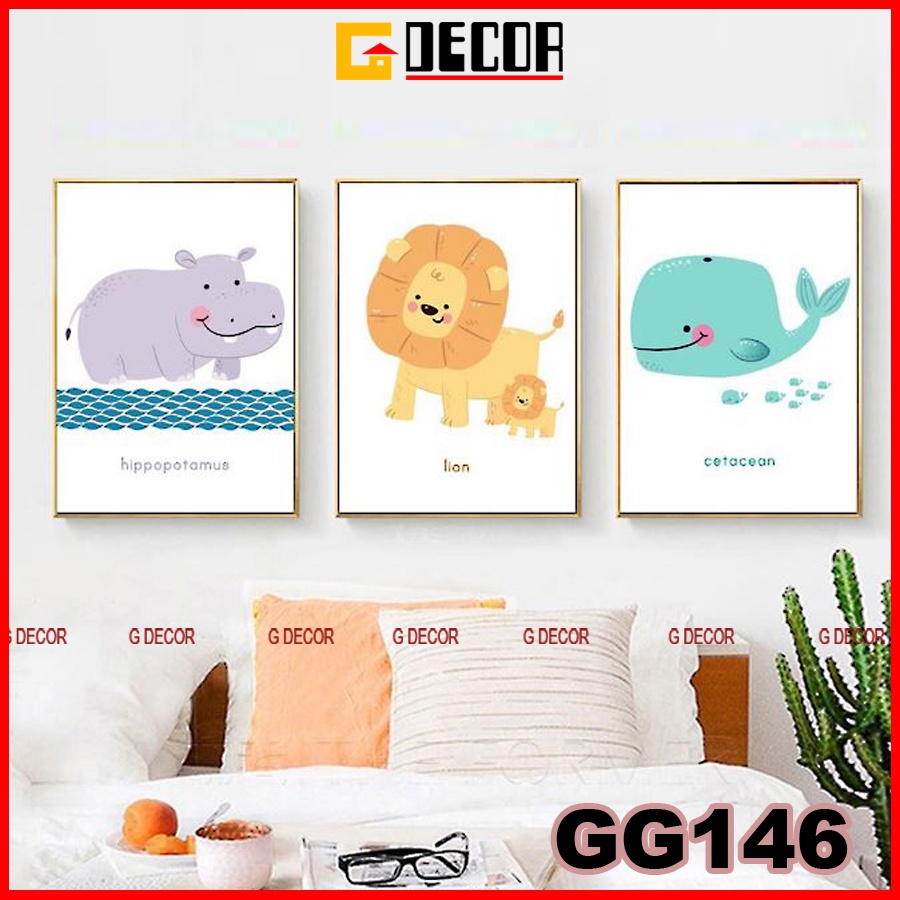 Tranh treo tường canvas khung gỗ 3 bức phong cách hiện đại Bắc Âu tranh anime trang trí phòng khách phòng ngủ spa 146