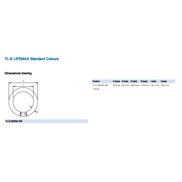 Bóng vòng T8 PHILIPS TL-E 22w/54-765 ,ánh sáng trắng
