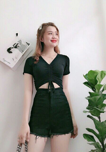 Áo Croptop Rút Dây Tay ngắn