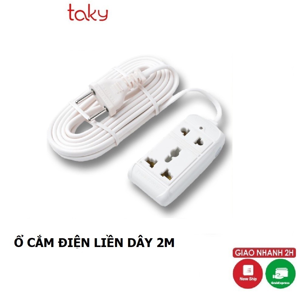 Ổ Cắm Điện - Taky, Liền Dây Nối Dài 2 m, Cắm 2 Lỗ 2 Chạc Và 3 Chạc, An Toàn, Tiện Dụng Trong Gia Đình, 8608