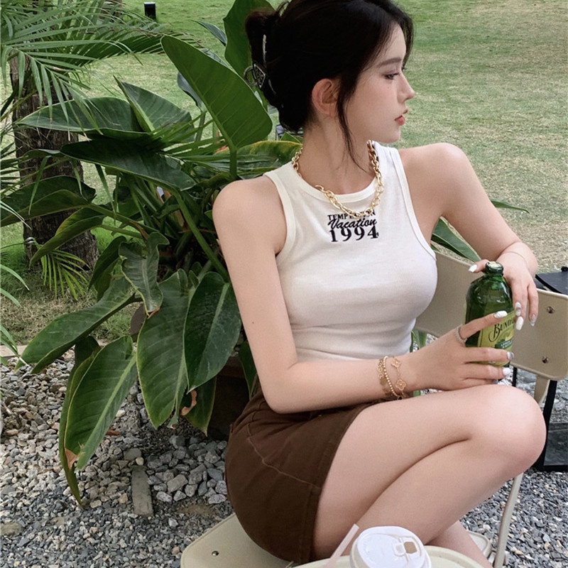 Áo Sát Nách Thêu Chữ Tiếng Anh Dáng Ôm Gợi Cảm Cho Nữ