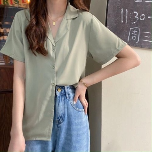 Áo sơ mi tay ngắn nam nữ form rộng, sơ mi cộc tay unisex Hàn Quốc, chất vải lụa dãn Chely_fashion