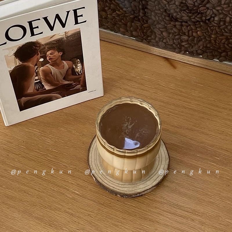 Cốc Thủy Tinh Uống Cà Phê Chịu Nhiệt Cao Họa Tiết Kẻ Sọc Phong Cách Retro Mỹ