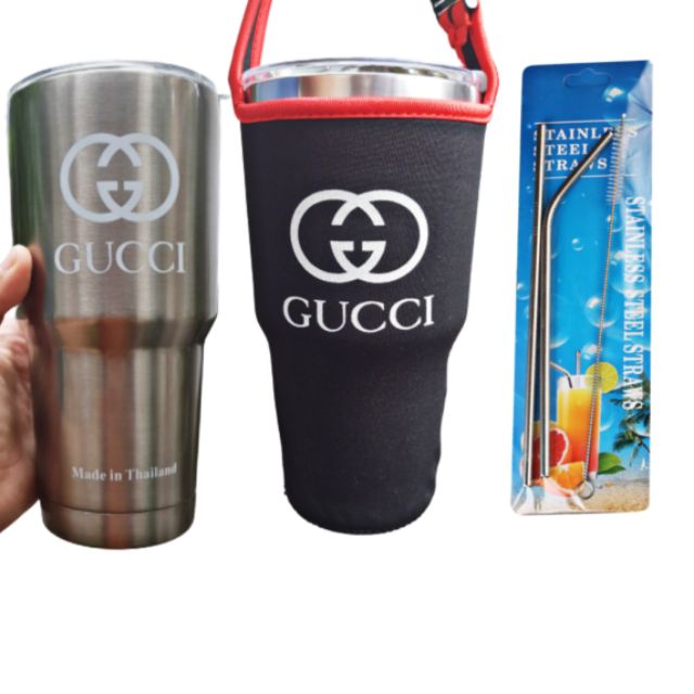 Combo ly giữ nhiệt thái 900ml màu bạc (có túi, 2 ống hút, 1 cọ)