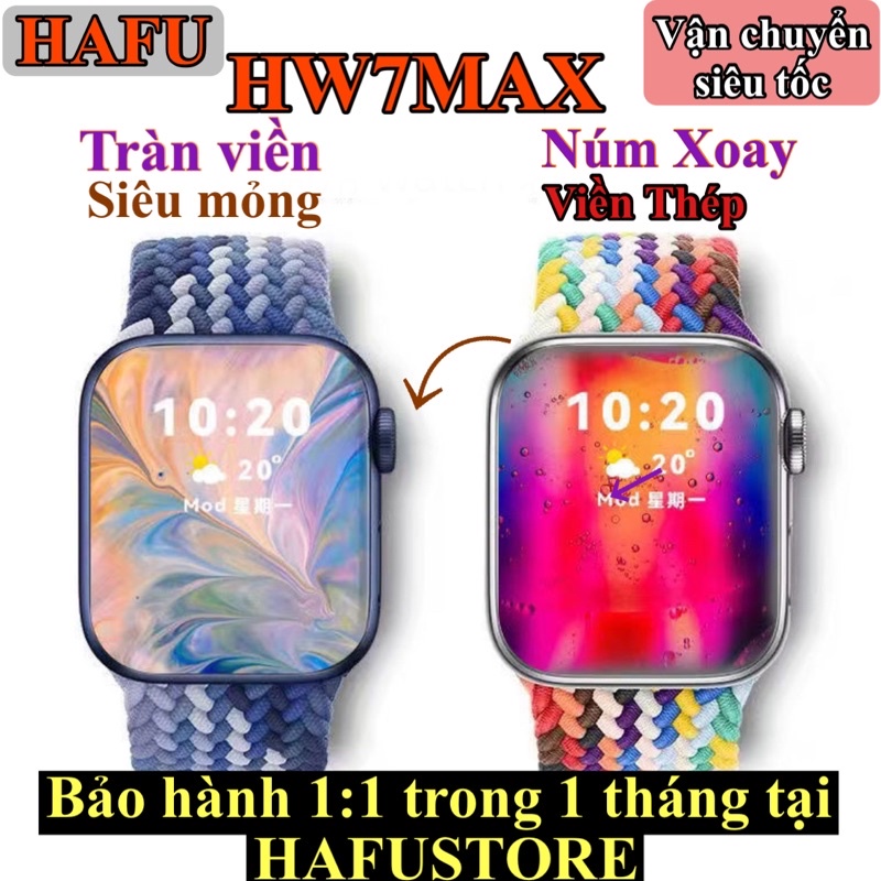 Đồng hồ thông minh HF HW7 MAX màn siêu mỏng viền thép Retina sạc không dây theo dõi nhịp tim sức khoẻ