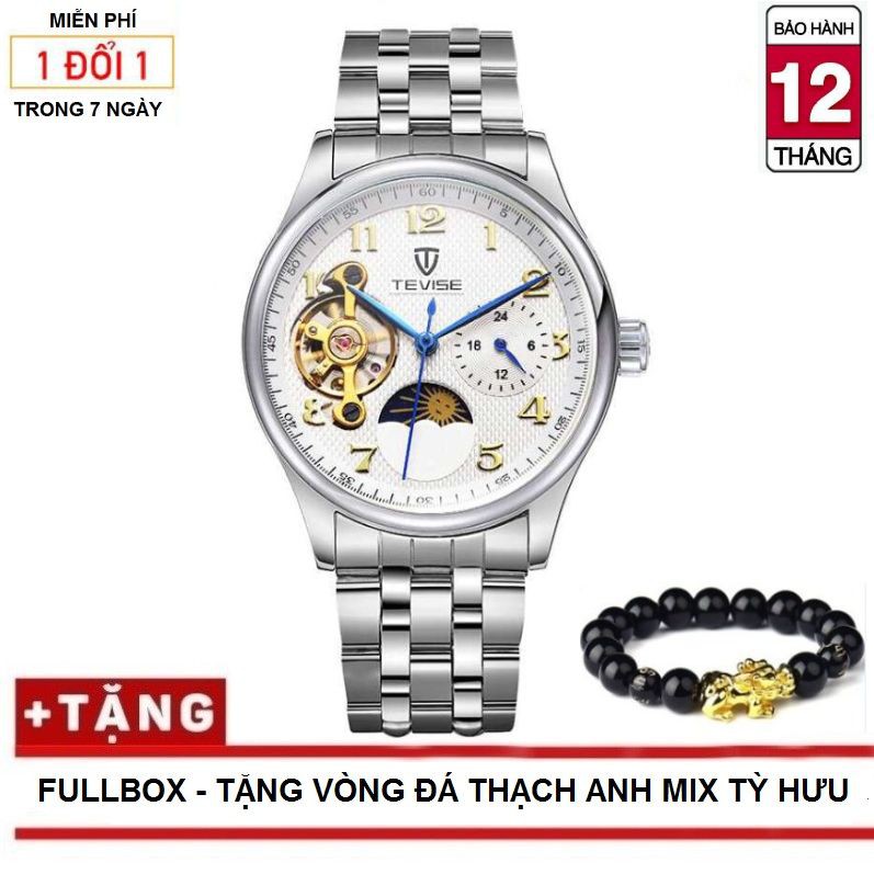 [LƯƠNG VỀ– Tặng Qùa] Đồng hồ chạy cơ Automatic nam dây Thép thương hiệu TEVISE 795 Japan Golden chống nước