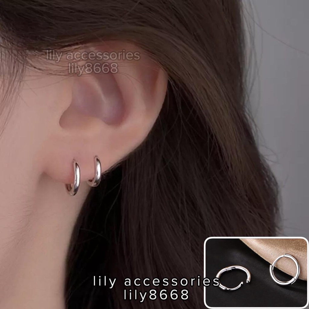 khuyên tai tròn bạc sáng không gỉ