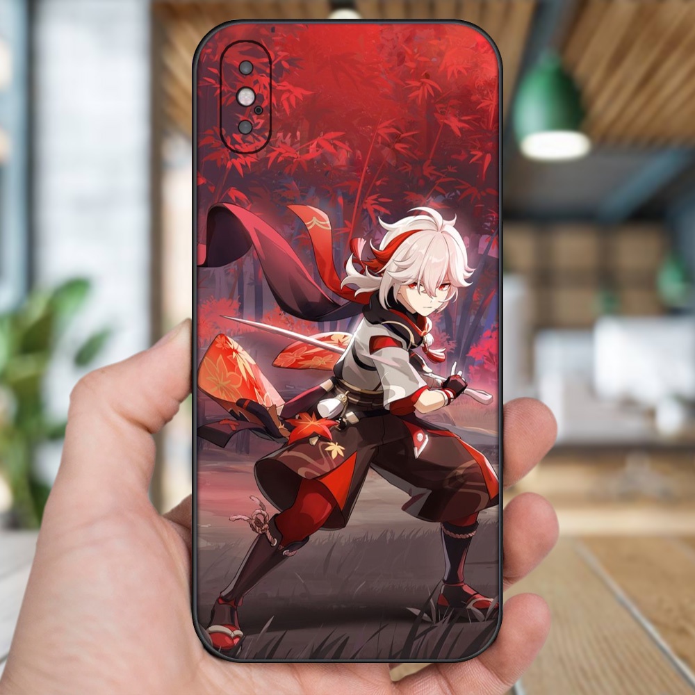 Ốp lưng iPhone X, Xs dẻo đen cạnh vuông in hình Kazuha Genshin Impact