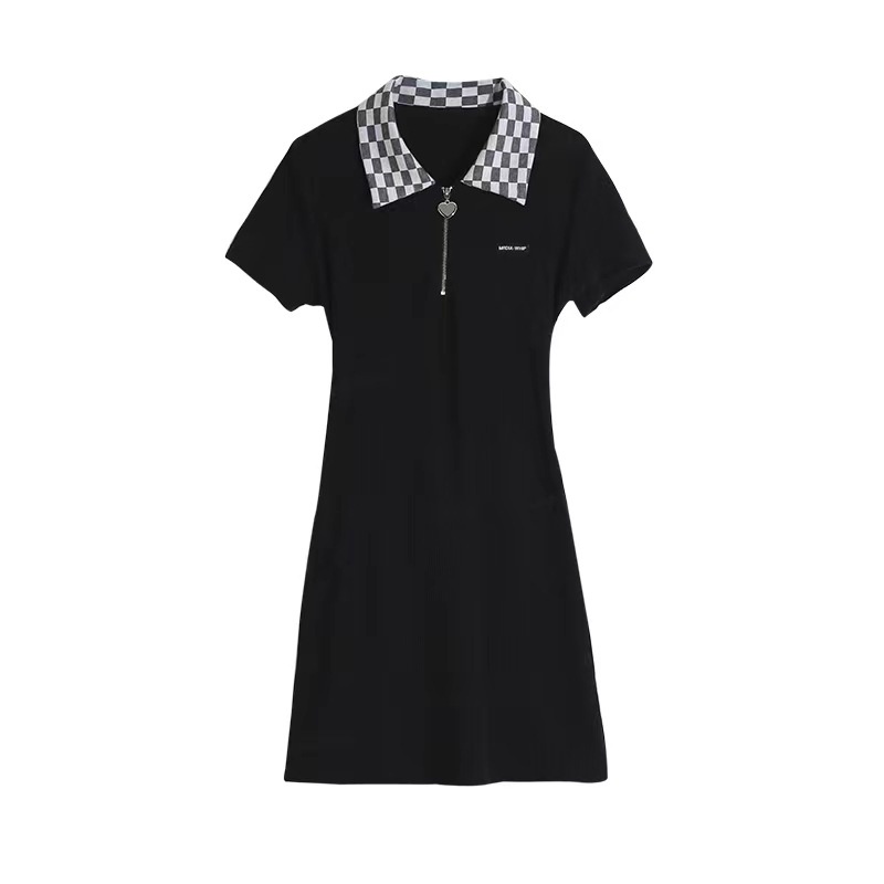 IELGY     Đầm Dáng Chữ A Cổ polo Hở Lưng Thắt Nơ Xinh Xắn