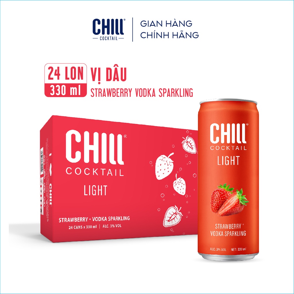 Thùng 24 lon Chill Cocktail vị Dâu 330ml/lon