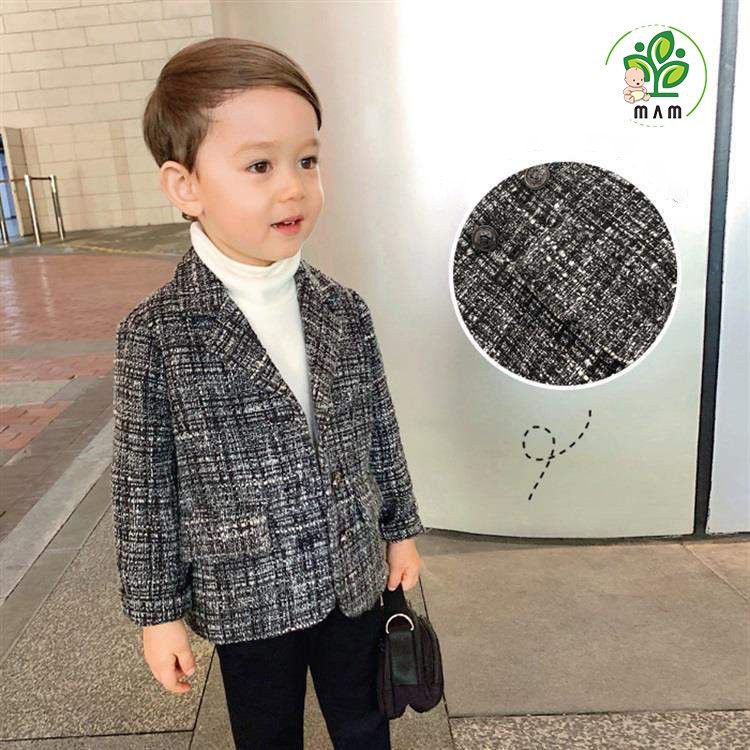 Áo Khoác Dạ Tweed Trẻ Em Kiểu Dáng Hàn Quốc, Blazer Cho Bé Trai Từ 10 Đến 22Kg Mầm Store