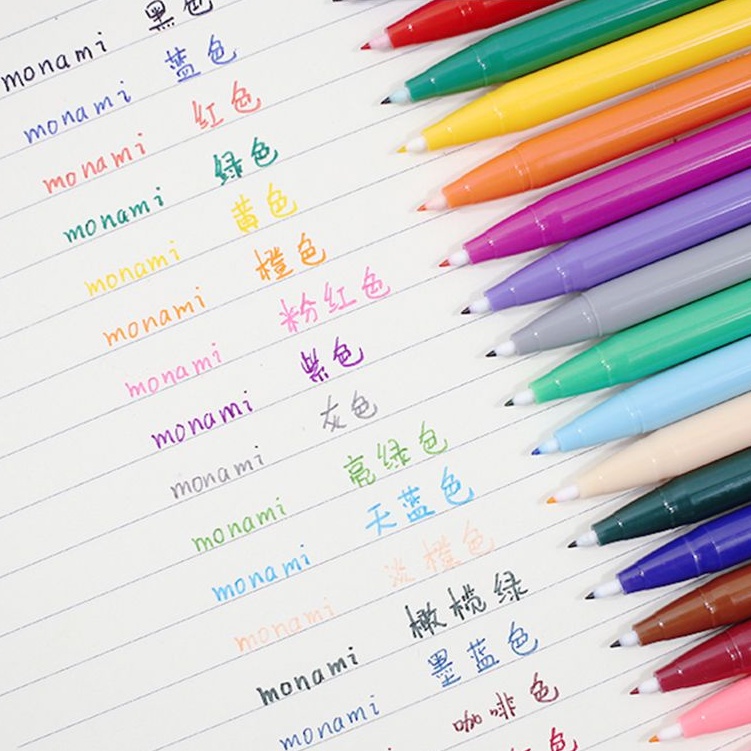 Bút màu Monami bộ 12 VPPTUEMINH - 24 màu, bút lông màu viết Calligraphy nét 0.4 - 1mm nét thanh nét đậm, tô màu đa năng