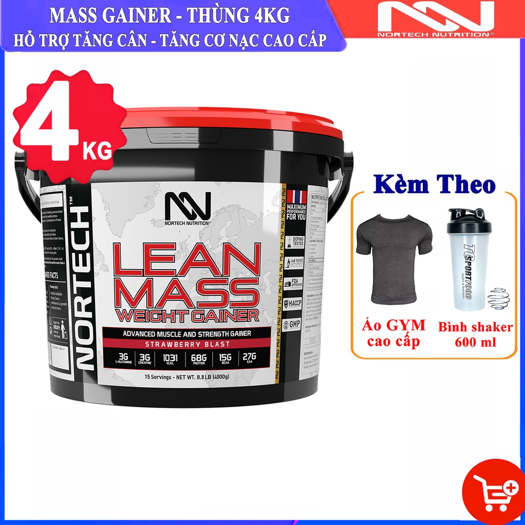 Sữa tăng cân tăng cơ nạc LEAN MASS GAINER của NORTECH thùng 4kg, hỗ trợ tăng cân tăng cơ nạc, hạn chế mỡ - Hàng BBT