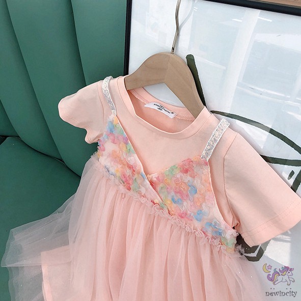 Đầm công chúa tay ngắn phối lưới phong cách Hàn Quốc cho bé gái