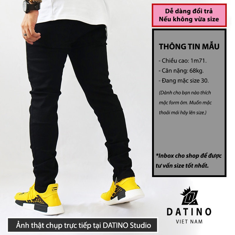 Quần jean nam Streetwear DATINO màu đen trơn form Skinny co giãn ống khóa Zipper, bền màu | BigBuy360 - bigbuy360.vn