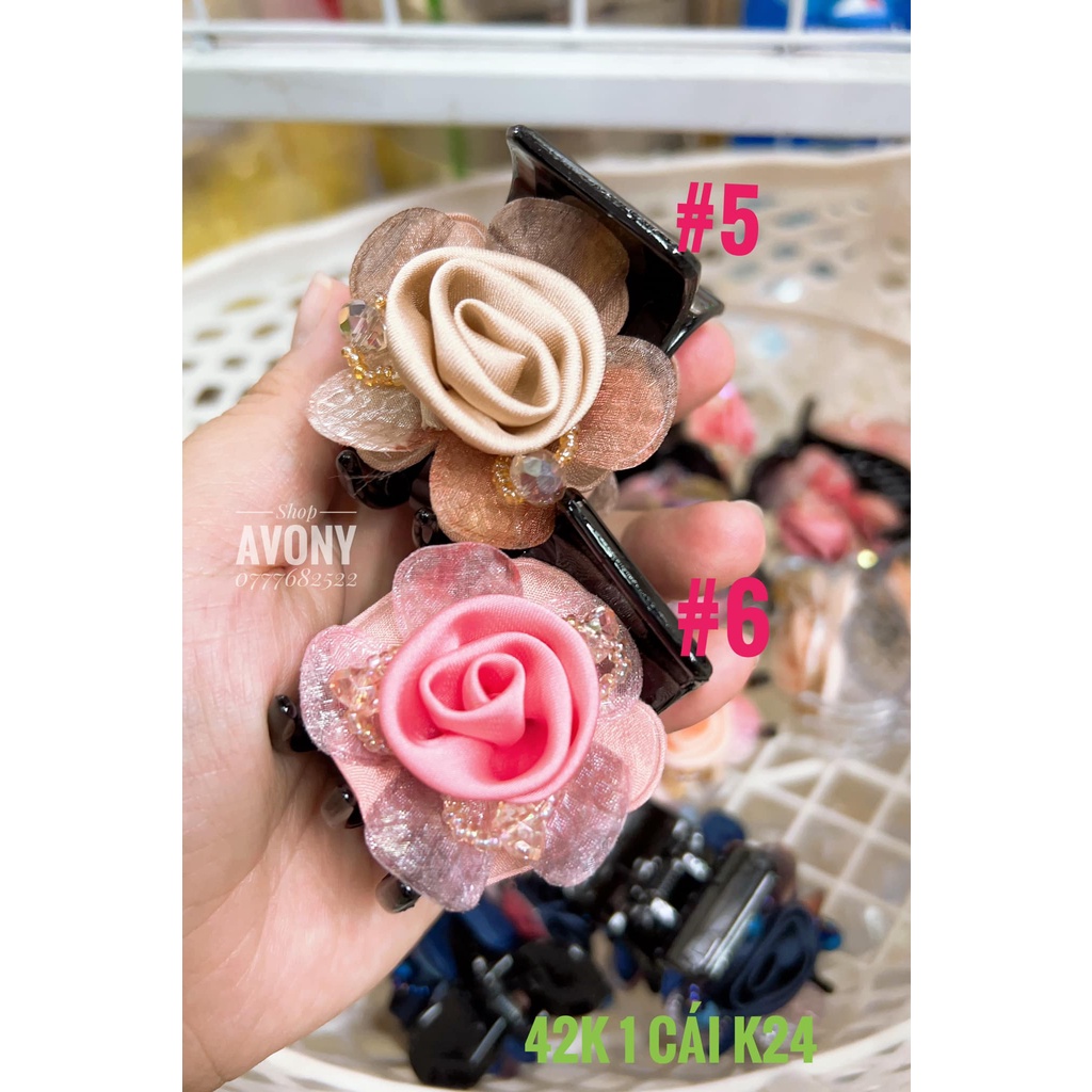 Kẹp tóc càng cua 3 - 5 răng đính hoa vải  handmade