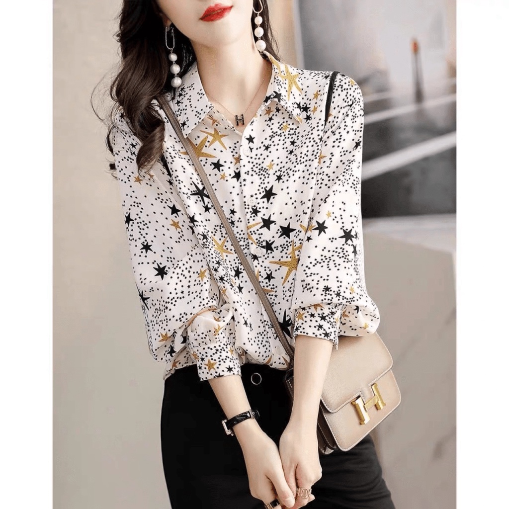 (Free Ship) Mẫu HOt Áo Sơ Mi Nữ Tay Ráp Lant Ngôi Sao Nhỏ Hạnh Phúc To Đi Chơi- Dự Tiệc- Công Sở Siêu Sang CHảnh Lịch Th