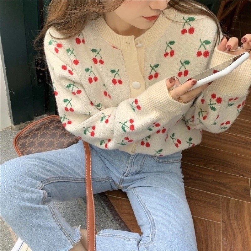 [ORDER TAOBAO] ÁO CARDIGAN HỌA TIẾT QUẢ CHERRY | BigBuy360 - bigbuy360.vn