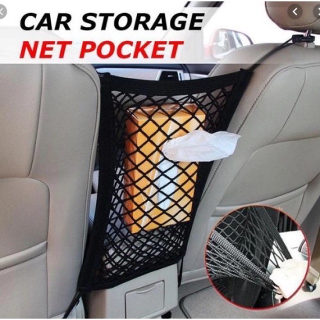 Túi Lưới Đựng Khăn Giấy Co Giãn Nhiều Ngăn Gắn Ghế Ngồi Xe Hơi