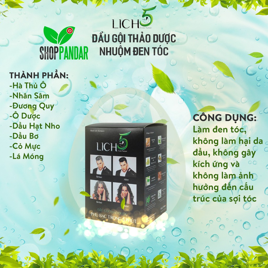 [MUA 5 GÓI TẶNG 1 GÓI] Dầu gội thảo dược đen tóc Lich5 - Gội đen chỉ sau 5 phút, PANDAR