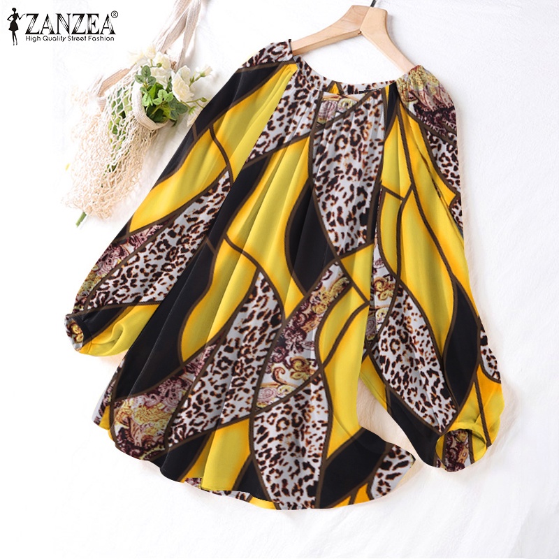 Áo kiểu Zanzea tay dài họa tiết da báo thời trang thích hợp cho nữ