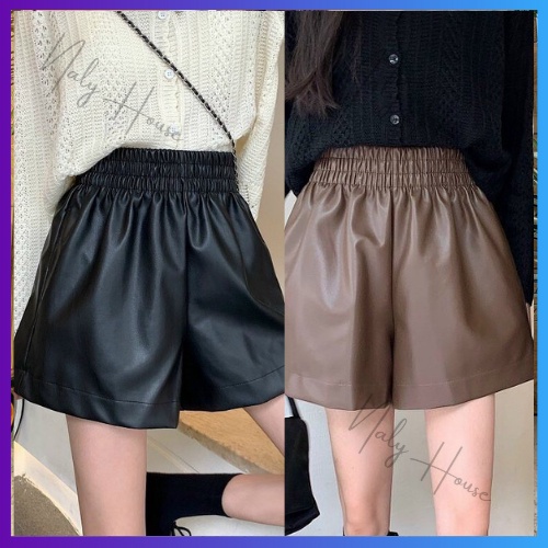 Quần Short Da Màu Đen Phong Cách Cá Tính , Đường Phố
