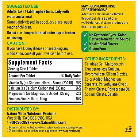 USA- Viên uống Calcium Magnesium Zinc D3 Nature Made 300 viên | BigBuy360 - bigbuy360.vn