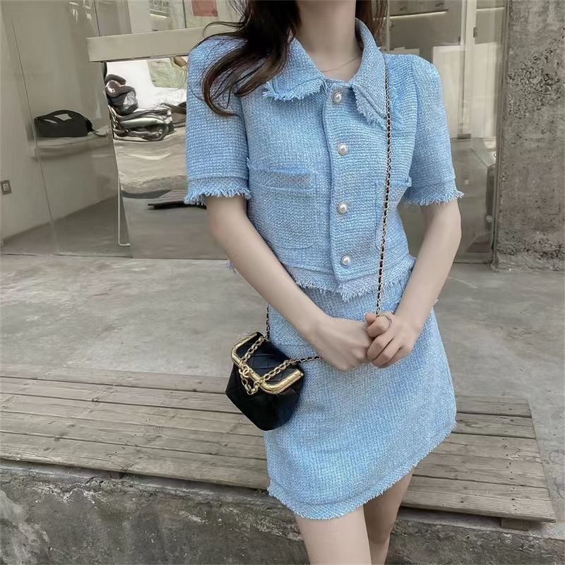 ẢNH THẬT Set Dạ Tweed 2 lớp Ba Màu Xanh Hồng Trắng