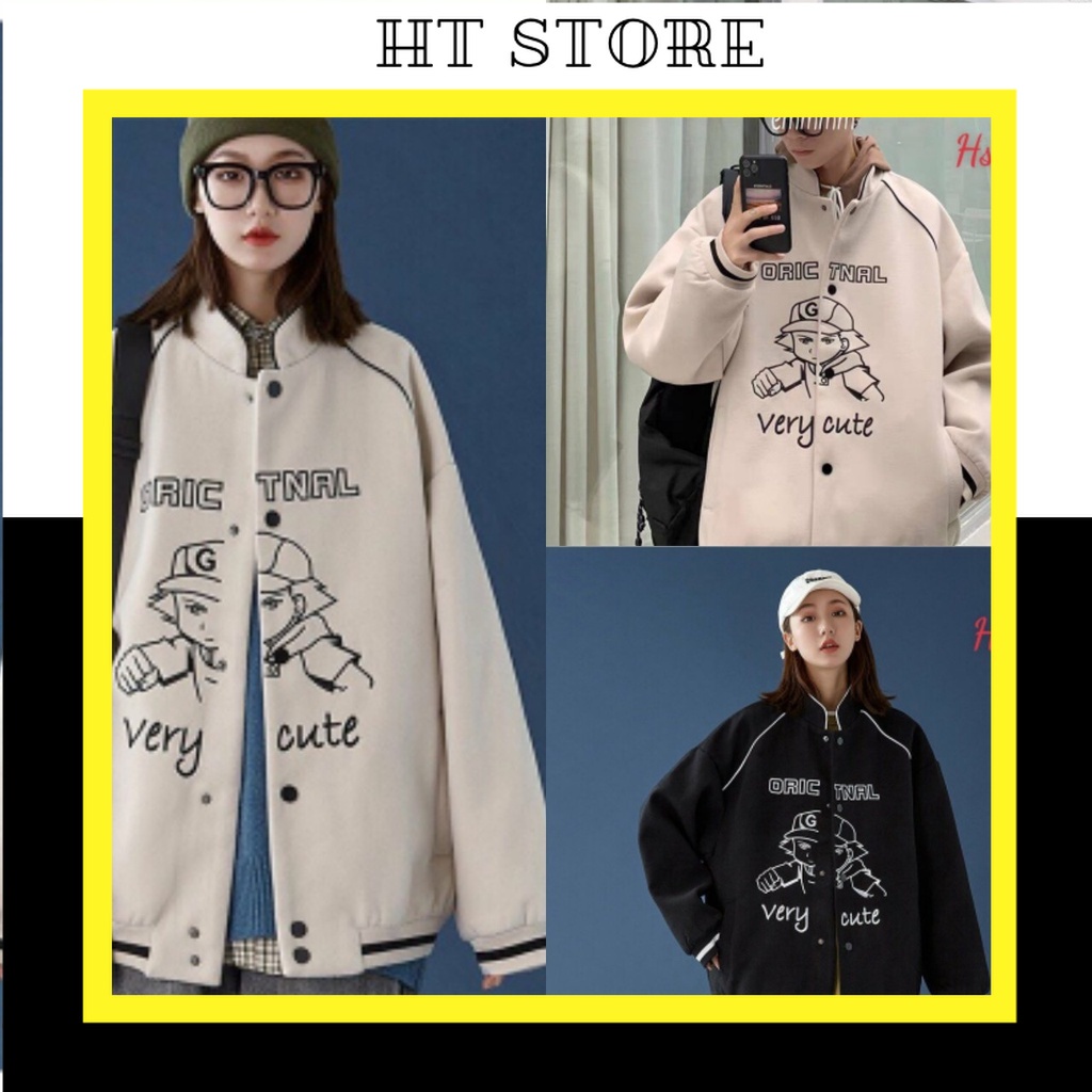 Áo Bomber Nam Nữ Unisex hình Cậu Bé VERYY CUTE 2 Màu  dưới 70kg - Áo Bomber Dáng Rộng Cúc Bấm G091 - HT STORE