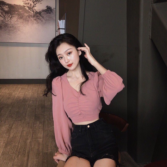 [Mã WA23150 giảm 20k đơn 150k] 🎈Áo Kiểu Voan Cổ V Dún Ngực Xinh