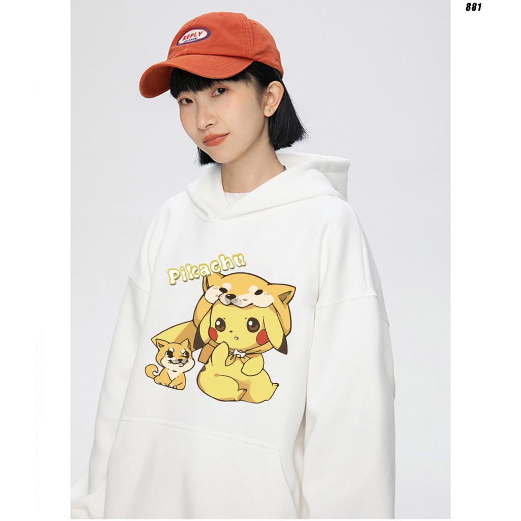 Áo Hoodie Unisex Cute HY KOREA Pikachu 881 Vải Nỉ Bông