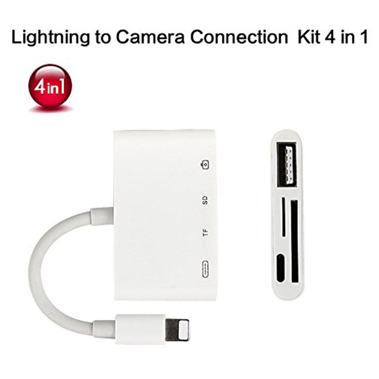 [Mã ELFLASH5 giảm 20K đơn 50K] Cáp OTG lightning đọc thẻ nhớ 4 in 1 cho Iphone Ipad