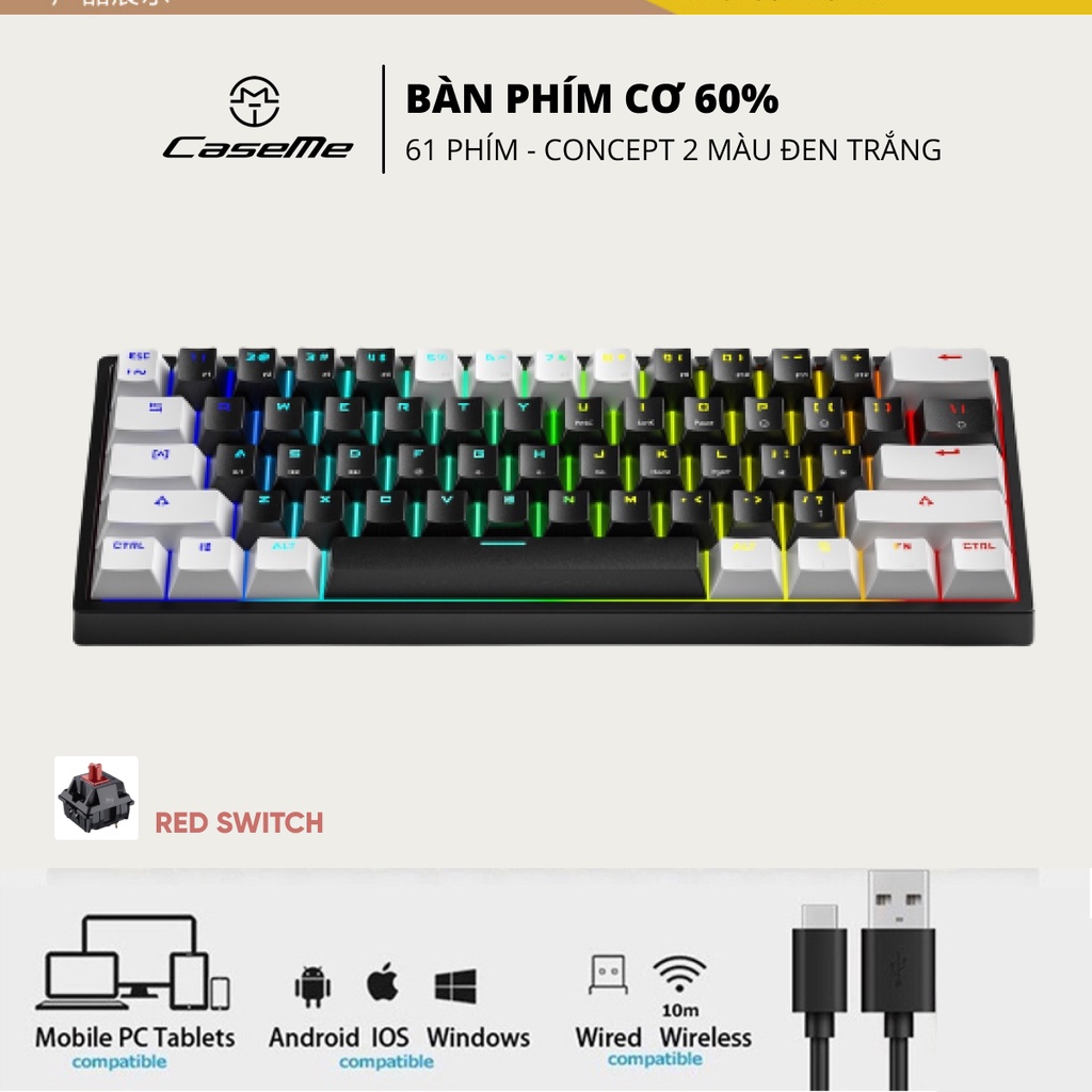 Bàn phím cơ k620 có dây 61 phím và 3 chế độ LED - Nhựa ABS cao cấp