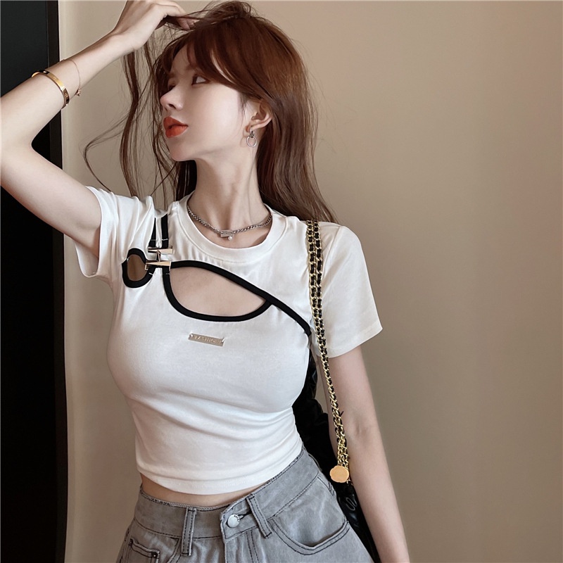 Áo thun IELGY tay ngắn dáng ôm thiết kế độc đáo thời trang cho nữ