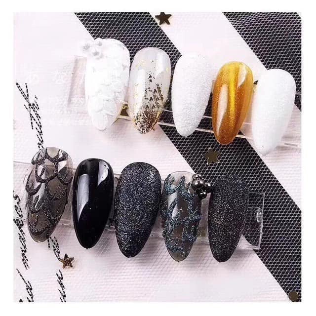 Cát rắc, nhũ rắc đen trắng nail MIAN