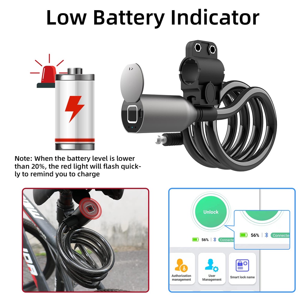 Dây Khóa Xe Đạp/Xe Máy Điện Tử Bằng Thép 1.5M Chống Trộm Vân Tay Tiện Dụng