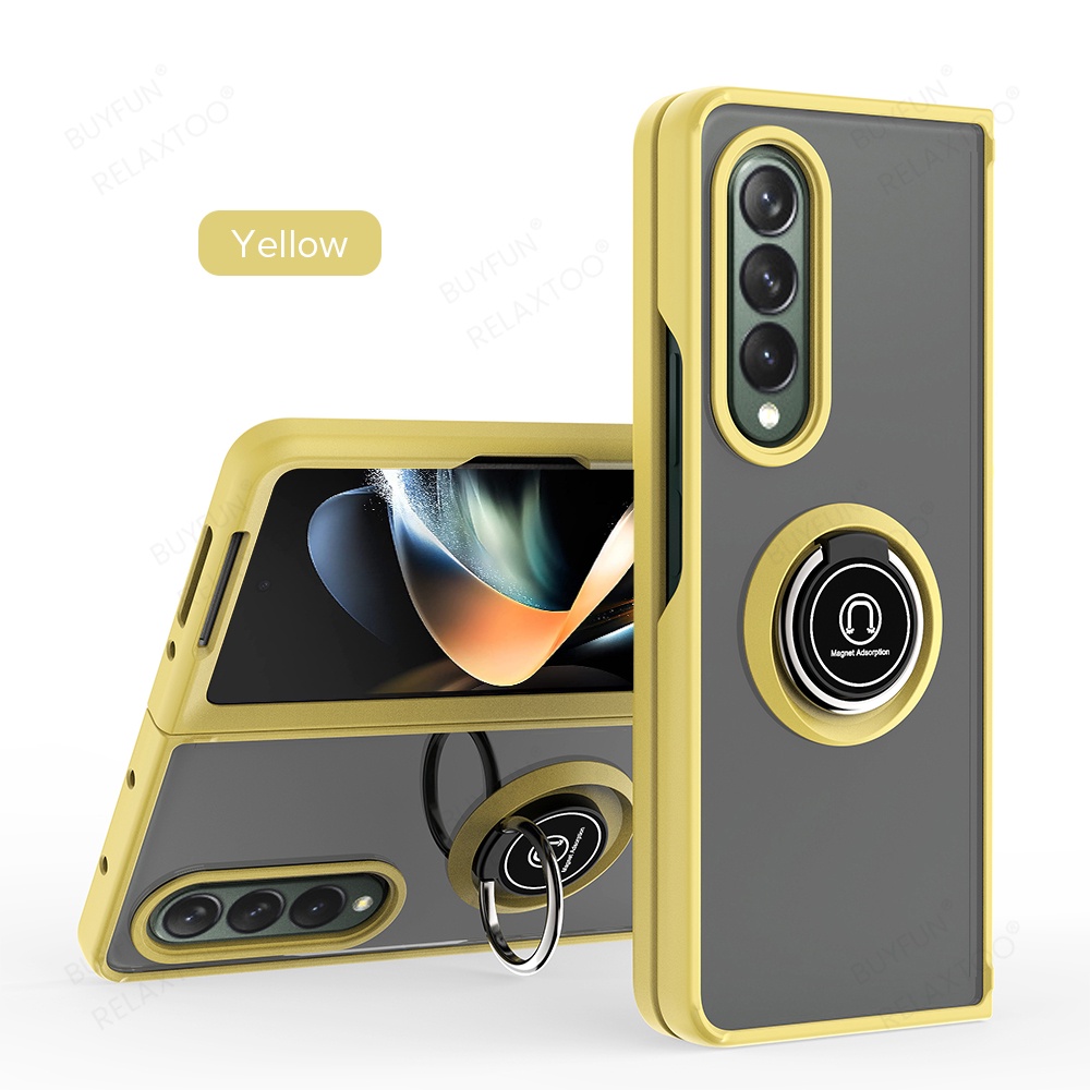 Samung ZFold 4 Case Matte Hard PC Back Cover For Samsung Galaxy Z Fold4 Fold 4 ZFold4 5G Car Magnet Holder Ring Shockproof Coque
