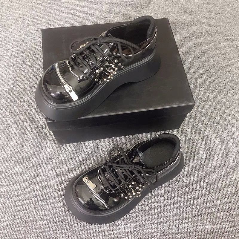 MONA same style Big Head small leather shoes 2022 new dark punk platform shoes Gothic style metal thick sole single shoes for women