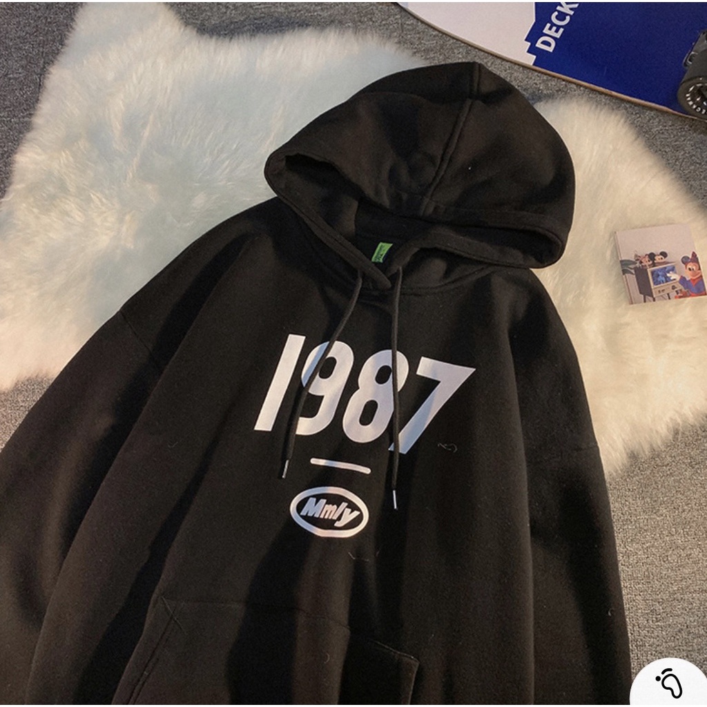Áo Hoodie🌸FREESHIP🌸 Nỉ Bông Cotton 1987 Form Rộng Thụng Unisex Phong Cách Ulzzang