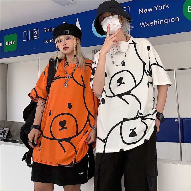 Áo phông họa tiết hình gấu cute fom rộng nhiều màu