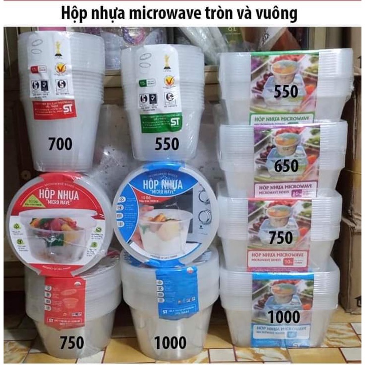 Combo 10 hộp nhựa chữ nhật, hộp nhựa tròn cao cấp kèm nắp