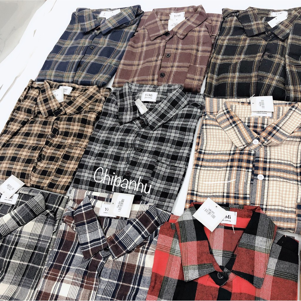 ÁO SƠ MI NỮ KẺ DÀI TAY DÁNG THỤNG FREESIZE