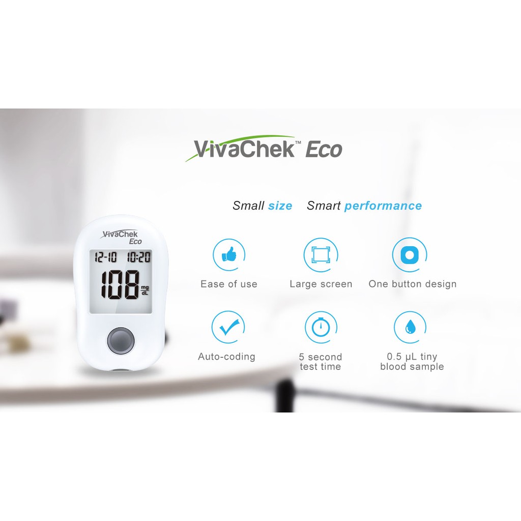 Máy đo đường huyết VivaChek Eco kèm 100 kim lấy máu và 25 que thử đường huyết