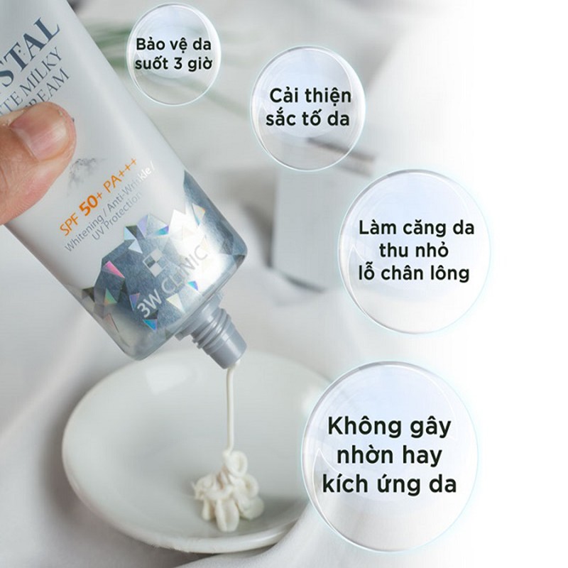 [Nhập Khẩu Hàn Quốc] Kem Chống Nắng 3W CLINIC CRYSTAL WHITE MILKY SUN CREAM SPF 50/ PA +++ Hàn Quốc 50ml