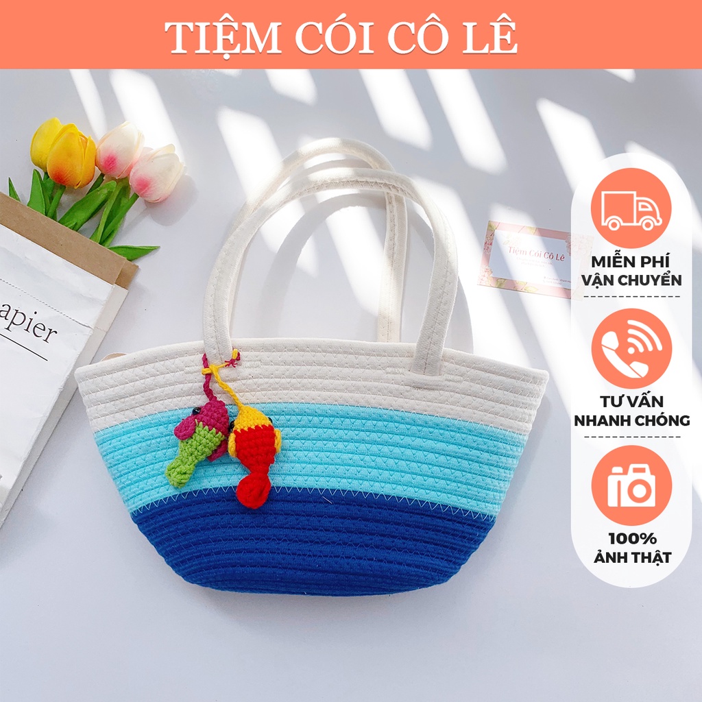 Túi vải cotton phối màu bắt mắt cho nàng đi biển, chụp ảnh - Tiệm Cói Cô Lê