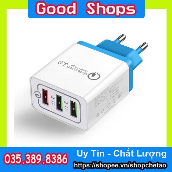 Củ Sạc Điện Thoại QC 3.0, Sạc Nhanh 5V-3A / 9V-2A / 12V-1,6A | 3 Cổng USB Đầu Ra