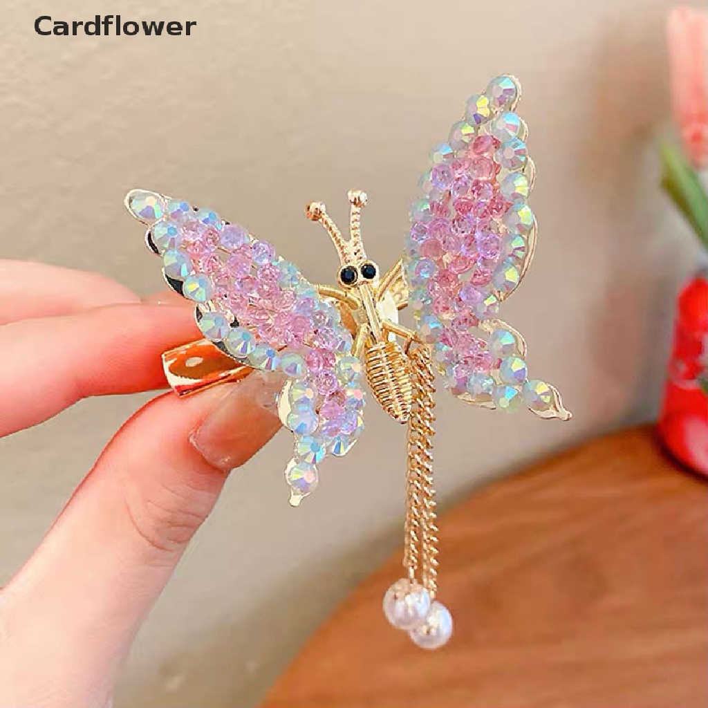 &lt; Cardflower &gt; Kẹp Tóc Mái Bướm Chuyển Động Bằng Hợp Kim Đính Ngọc Trai Phụ Kiện Tự Làm Cho Bé Gái